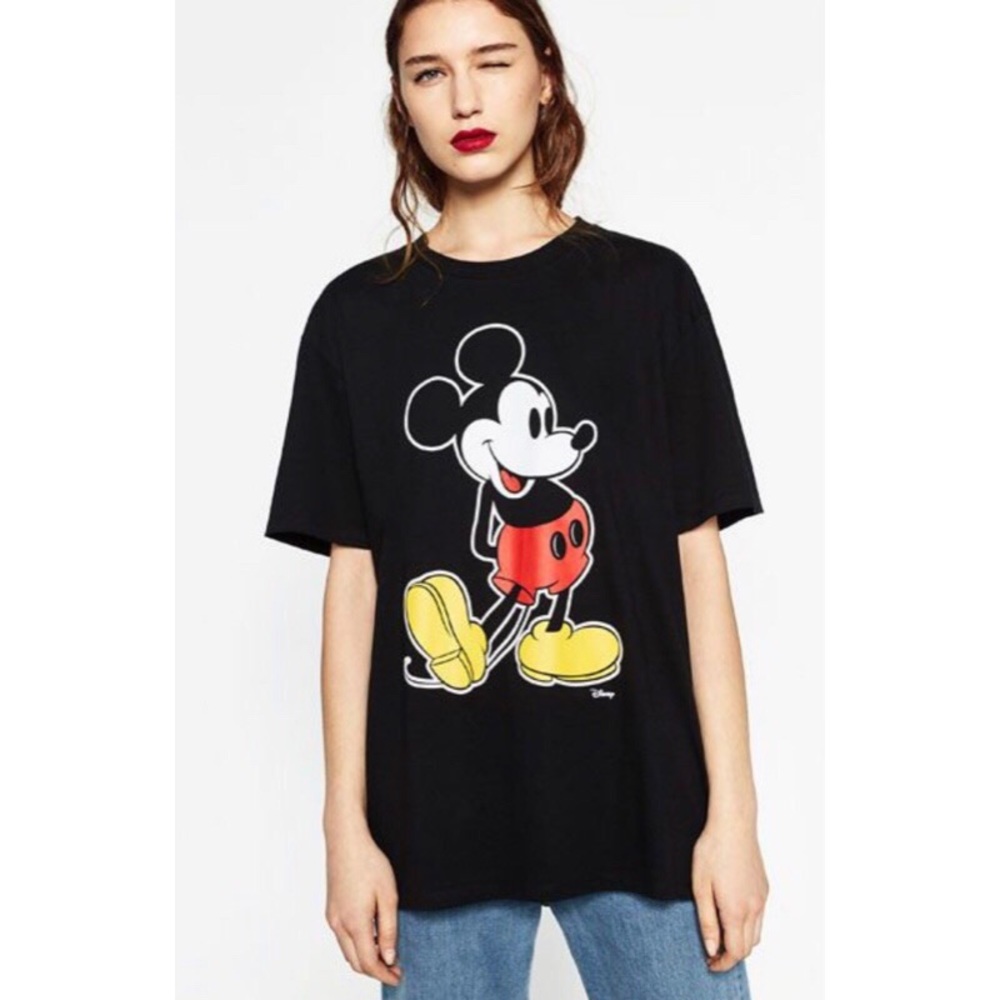 ZARA Mickey Mouse Short Sleeve Black Tee | Sz S